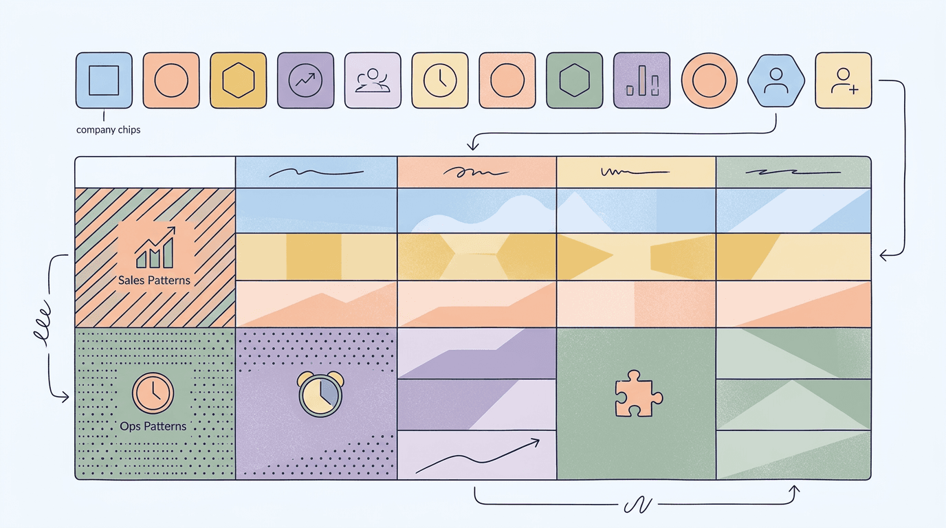 Pattern-first company sheets feature visual