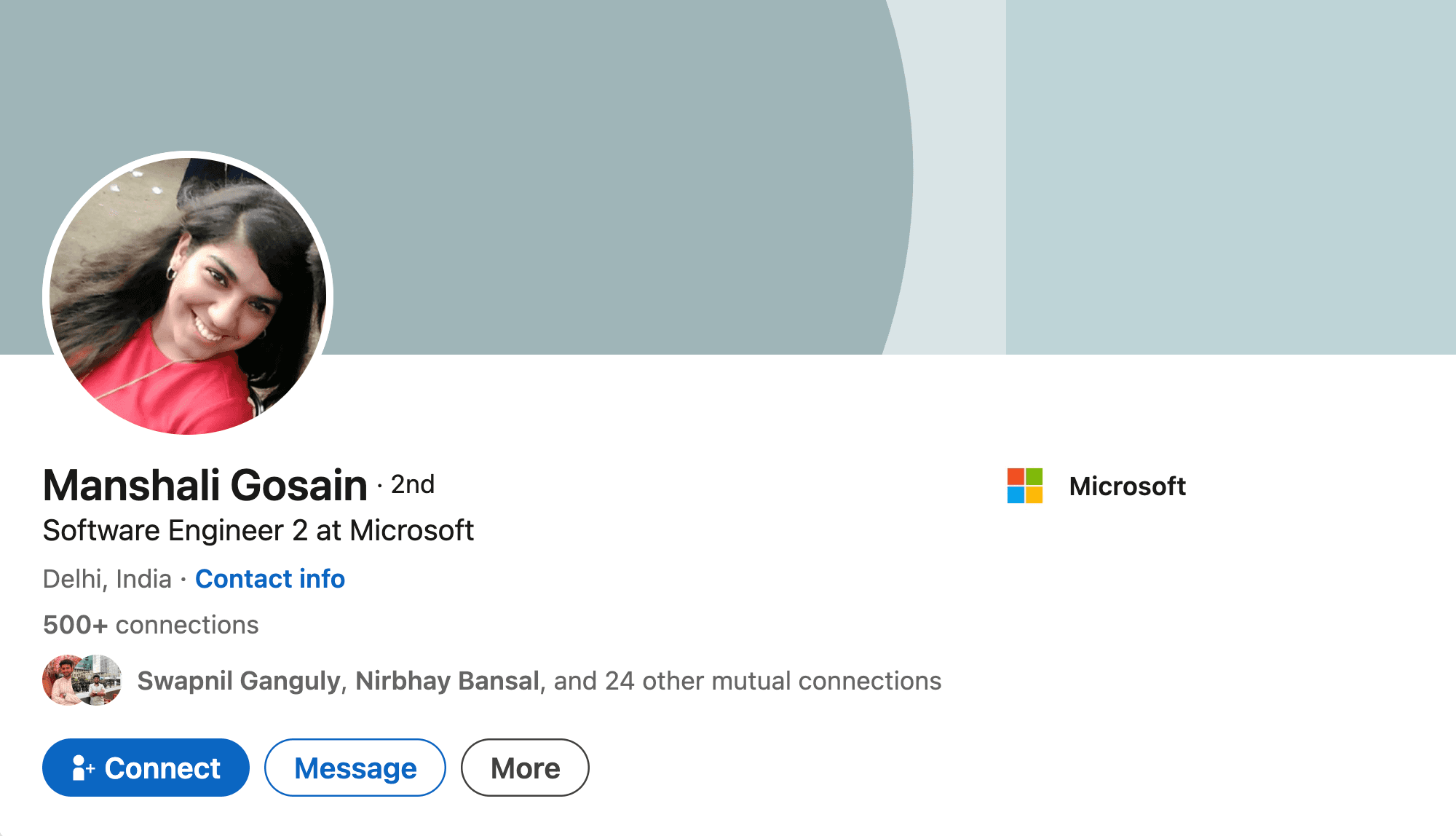 LinkedIn profile for Manshali Gosain