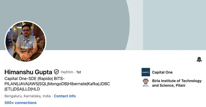 LinkedIn profile header of Himanshu Gupta