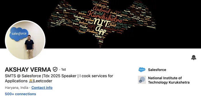 LinkedIn profile header of Akshay Verma